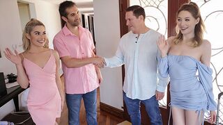 Fiatal csajok cserebereje: öreg férfiak élvezik a forró csoportos dugást