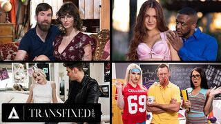 Transznemű csábítók forró válogatása – férfiak baszódnak orbitális csöcsű transzi csajokkal