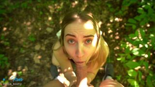 Fiatal világos szőke kalandja közterületen: pov oboázás megtelített arccal a kockázatos kufircolás után